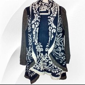 Anthropologie Sleeping on Snow Navy White Gray Open Cardigan Sweater
